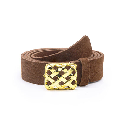 Polly Brown Suede Belt 18ct Gold Plate