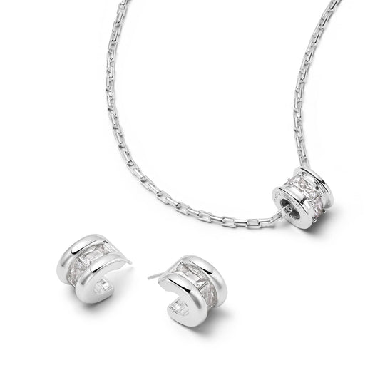 Polly Crystal Mini Hoop & Bead Necklace Set Sterling Silver