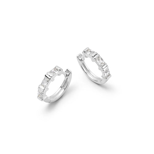 Polly Crystal Huggie Hoop Earrings Sterling Silver