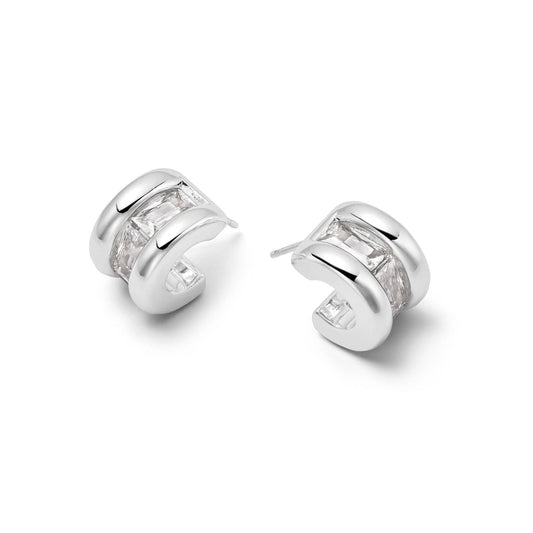 Polly Crystal Hoop Earrings Silver Plate