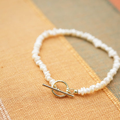 Polly Beach Pearl T Bar Bracelet 18ct Gold Plate