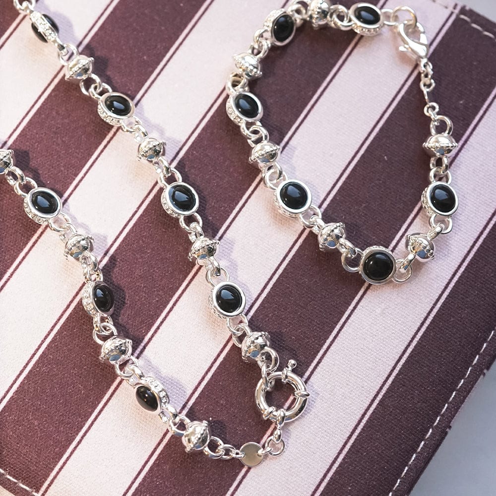 Polly Black Onyx Chain Necklace Silver Plate