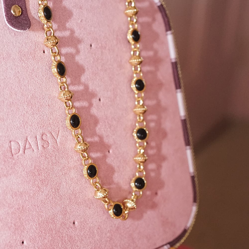 Polly Black Onyx Chain Necklace 18ct Gold Plate