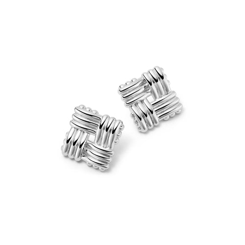 Polly Lattice Stud Earrings Silver Plate