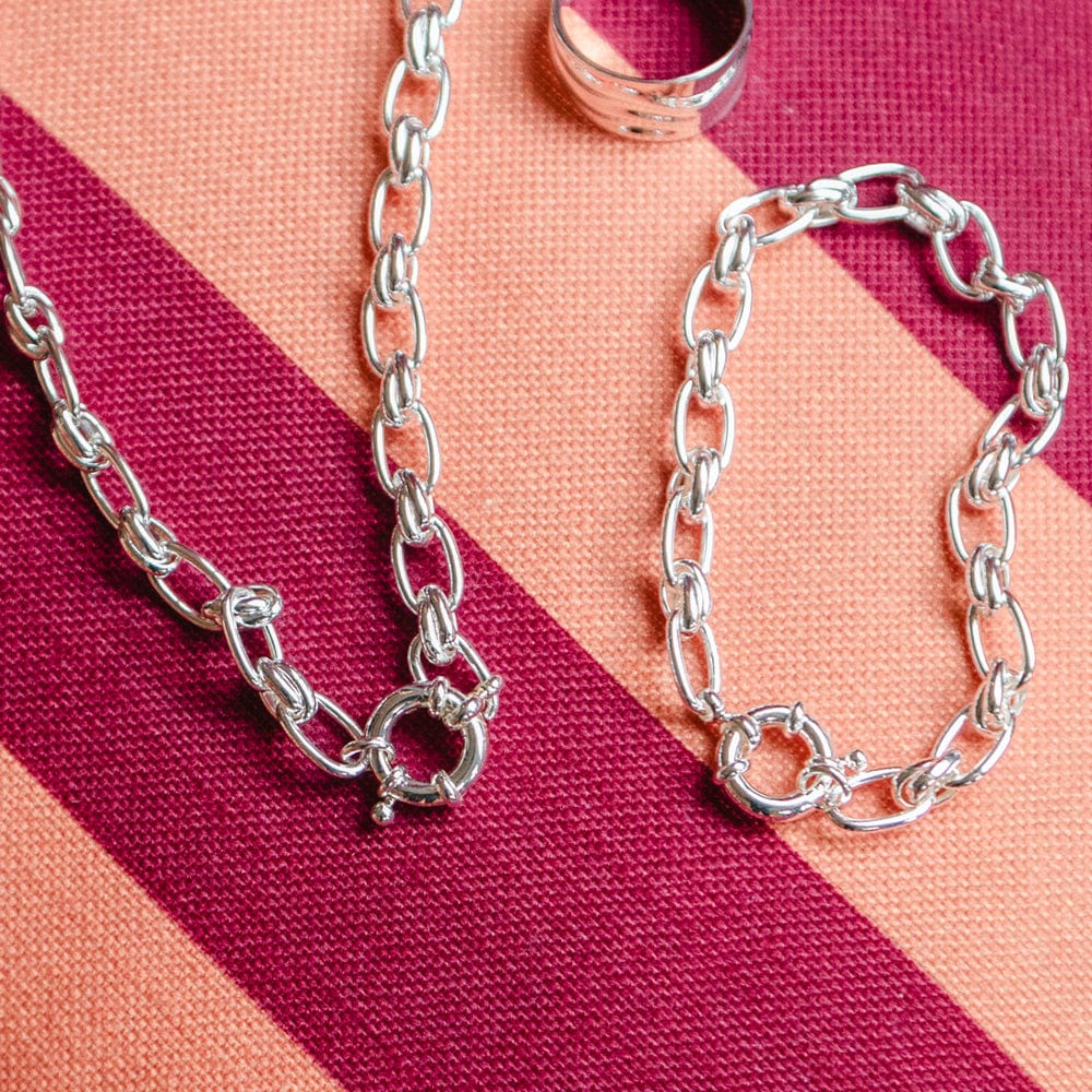 Polly Vintage Link Chain Bracelet Silver Plate