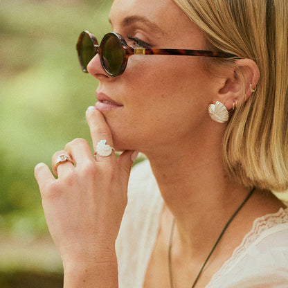 Polly Oversized Shell Stud Earrings Silver Plate