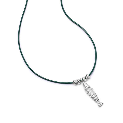 Polly Tidal Fish Cord Necklace Silver Plate