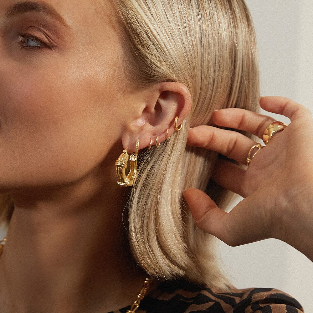 Polly Triple Ridge Chunky Hoop Earrings 18ct Gold Plate