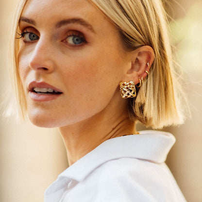 Polly Woven Square Studs 18ct Gold Plate