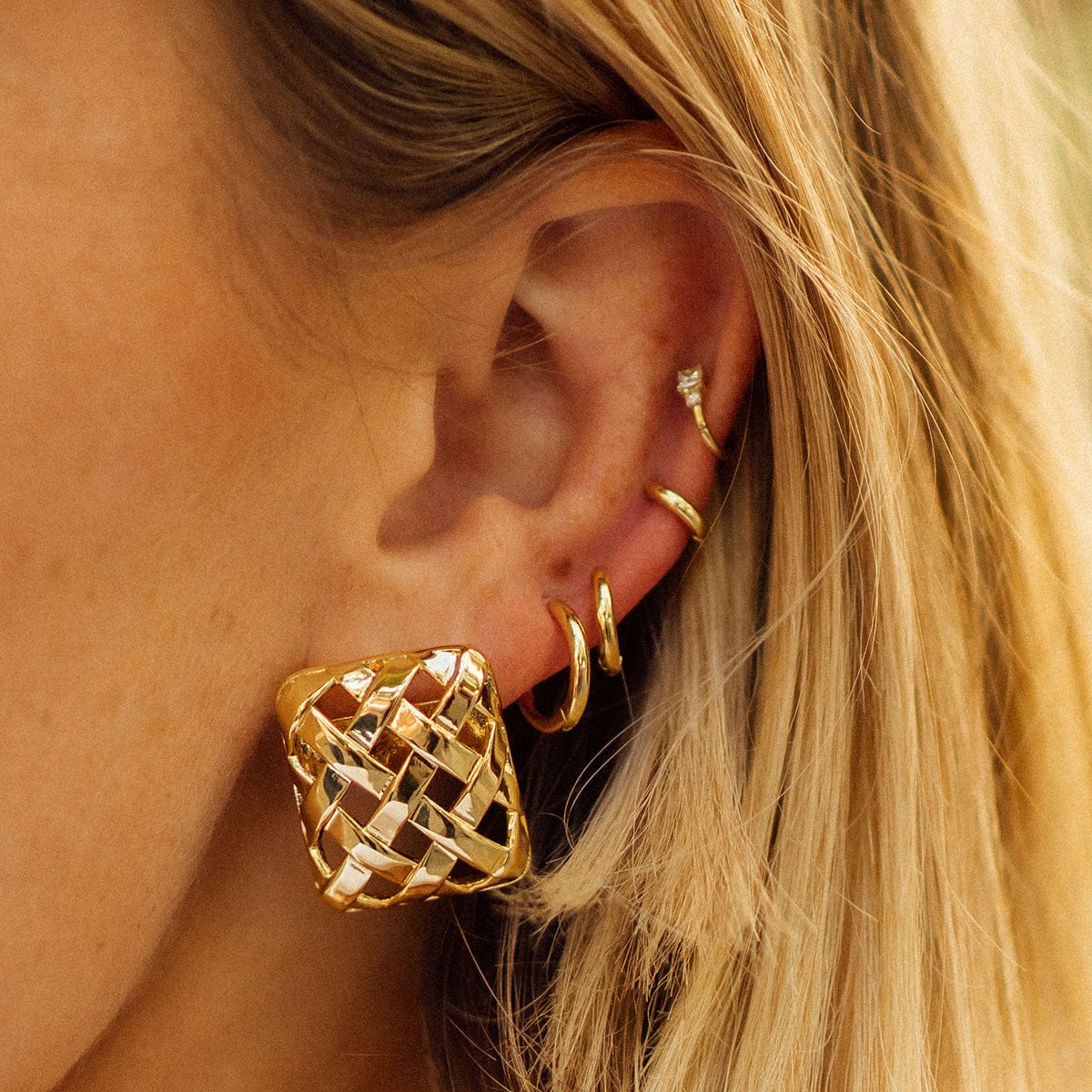 Polly Woven Square Studs 18ct Gold Plate