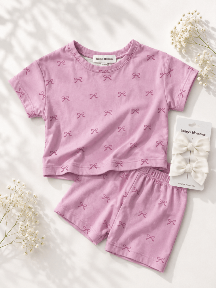 Quinn Two-Piece Lounge Set - Pink Bows
