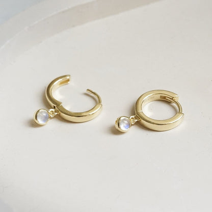 Rainbow Moonstone Healing Huggie Hoop Earrings 18ct Gold Plate