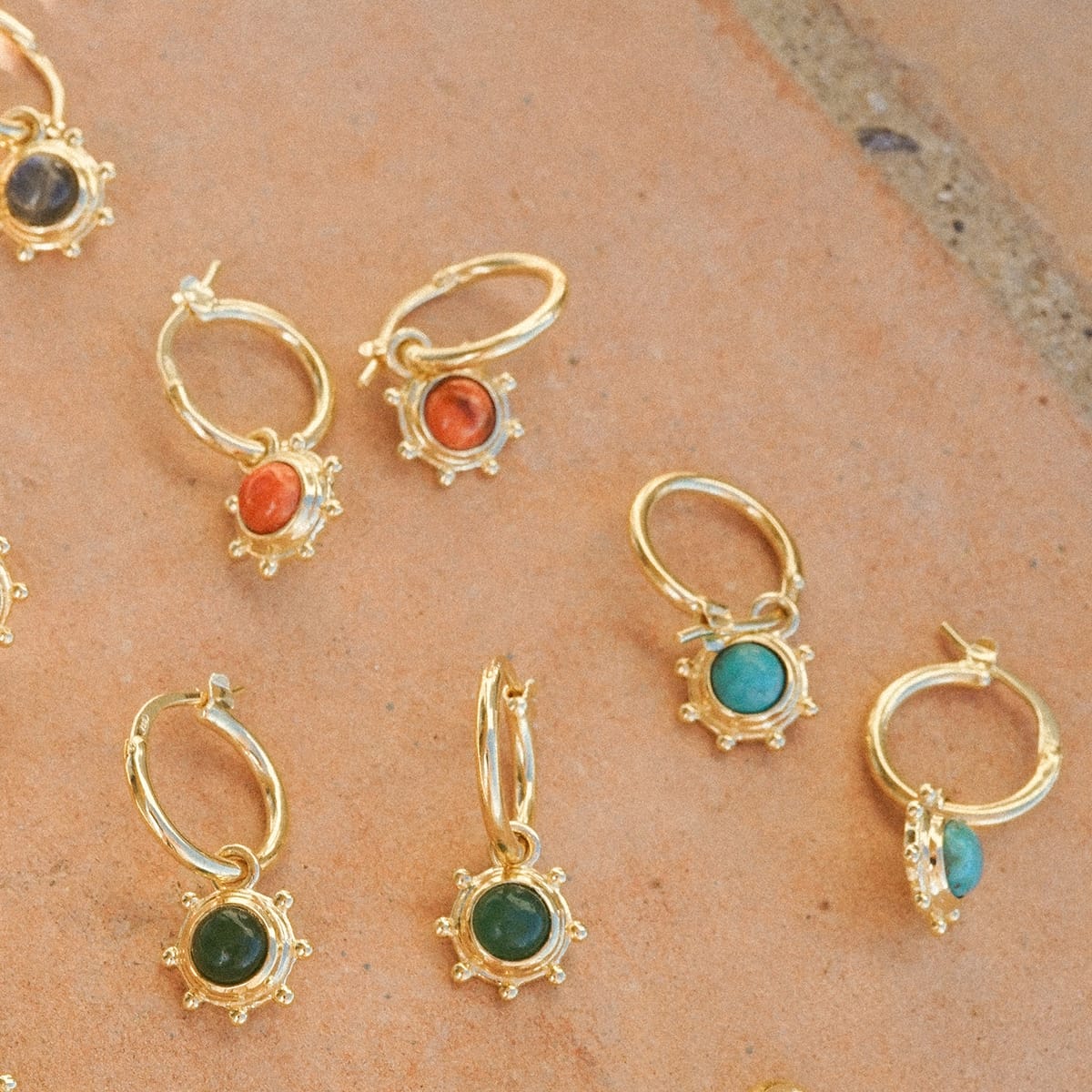 Red Coral Healing Stone Charm Earrings 18ct Gold Plate