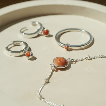 Red Coral Healing Stone Ring Sterling Silver