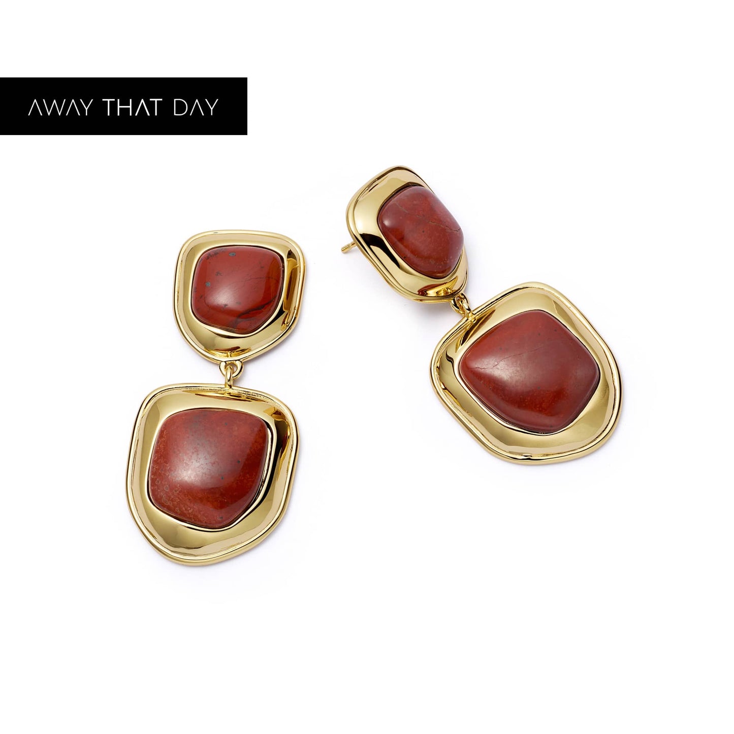 Red Jasper Organic Double Drop Earrings 18ct Gold Plate