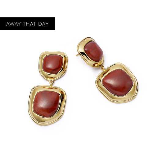 Red Jasper Organic Double Drop Earrings 18ct Gold Plate