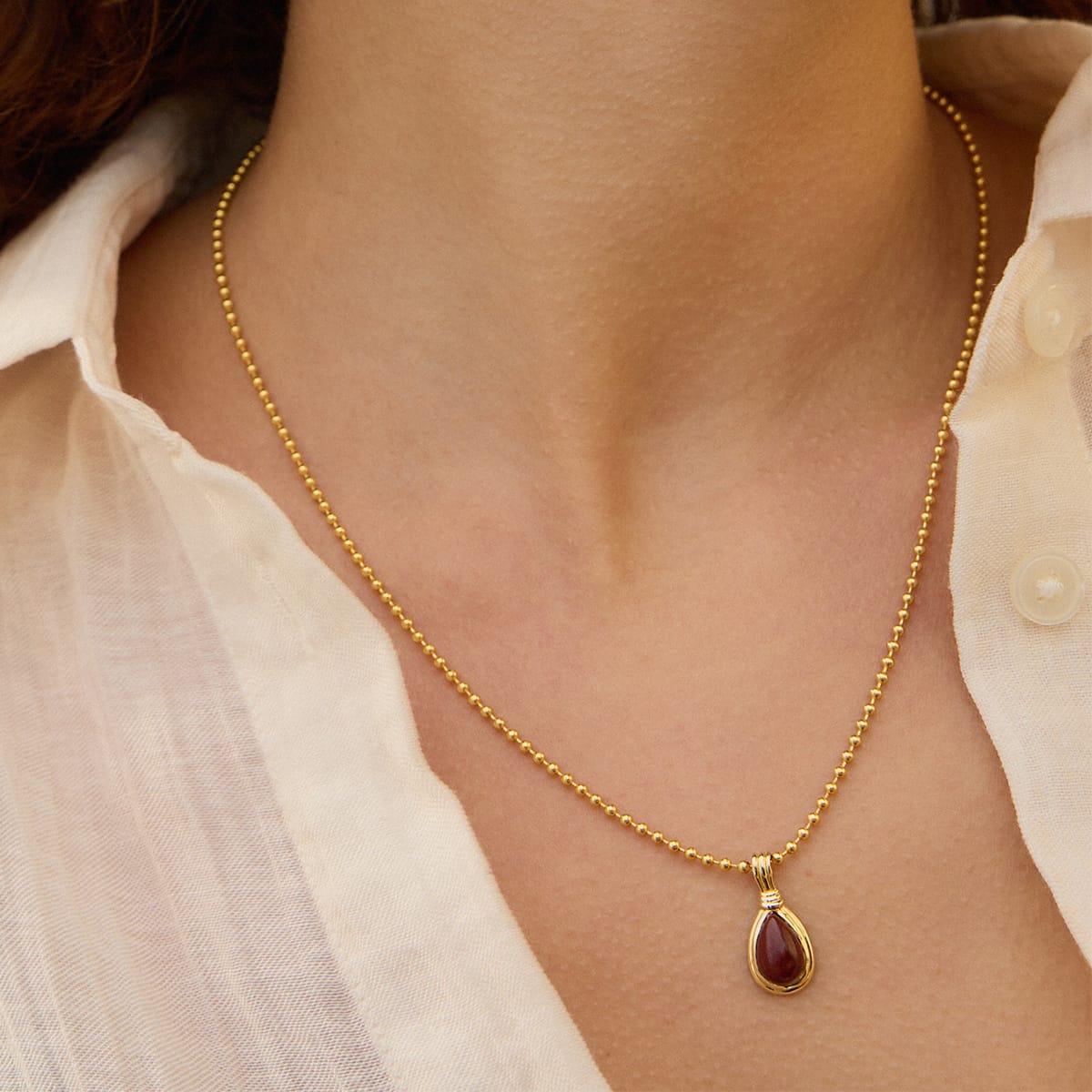 Red Jasper Pear Necklace 18ct Gold Plate