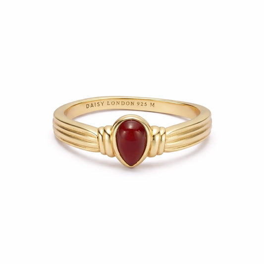 Red Jasper Pear Ring 18ct Gold Plate