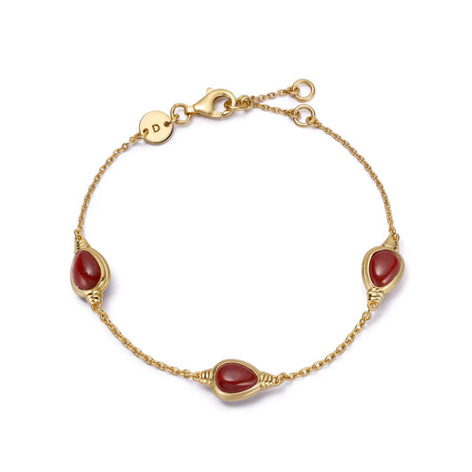 Red Jasper Triple Pear Bracelet 18ct Gold Plate