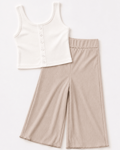 Rhea Ribbed Wide Leg Pants - Irish Cream