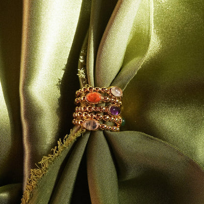 Rose Quartz Healing Stone Bobble Ring 18ct Gold Plate