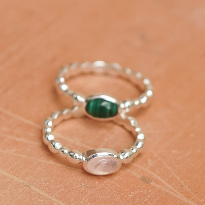 Rose Quartz Healing Stone Bobble Ring Sterling Silver