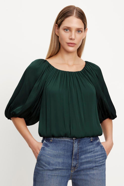 TAMI SATIN PUFF SLEEVE TOP