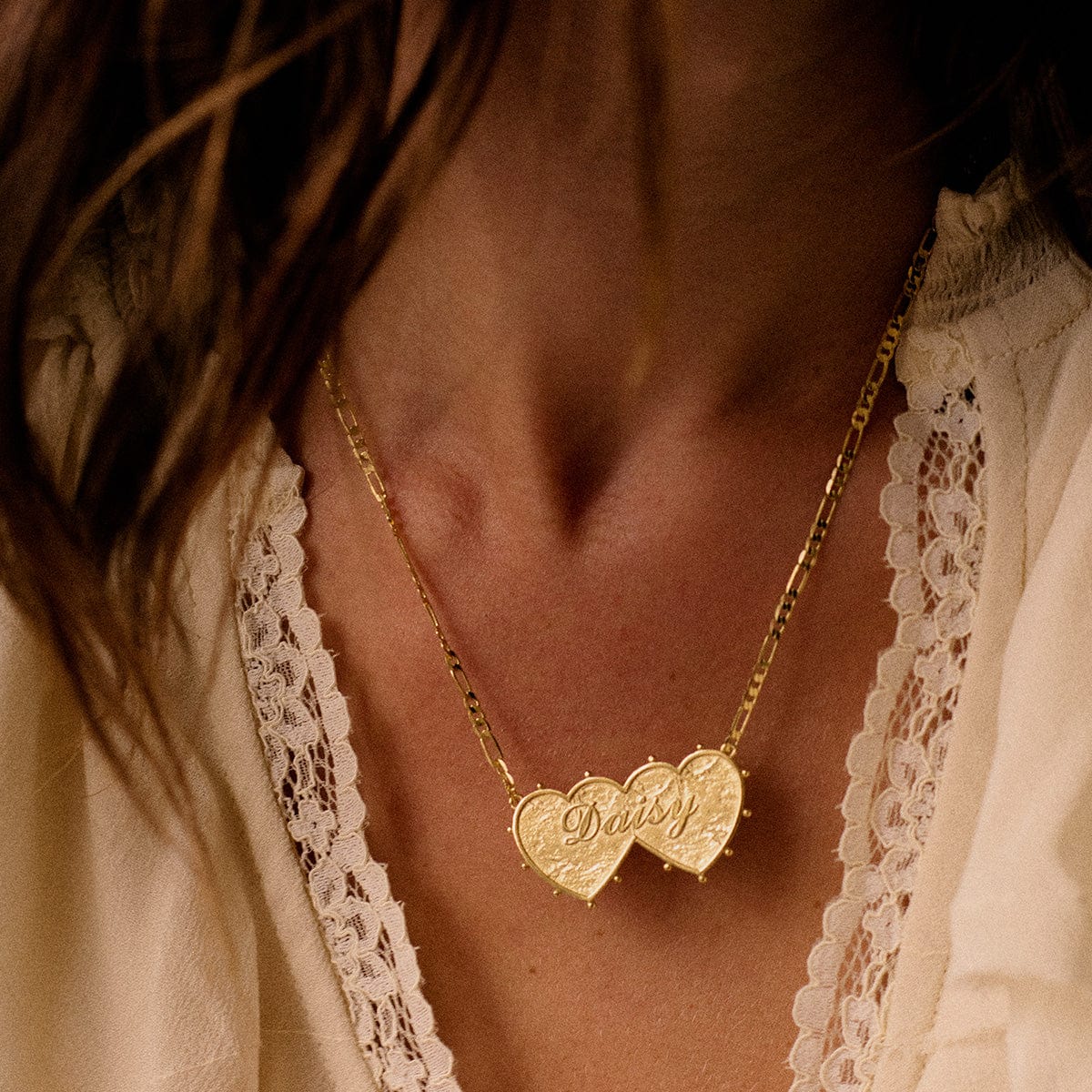 Shrimps Double Heart Necklace 18ct Gold Plate
