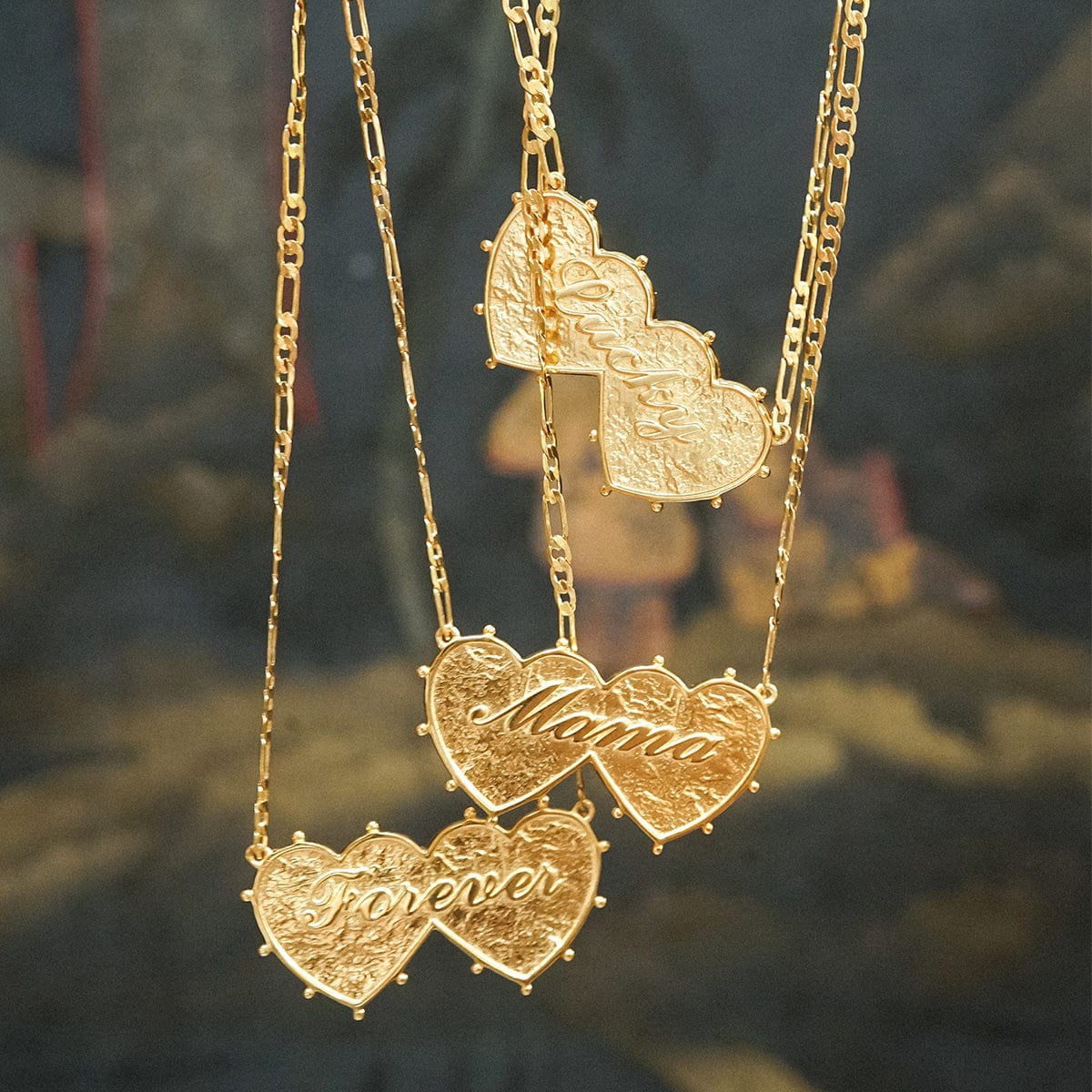 Shrimps Double Heart Necklace 18ct Gold Plate