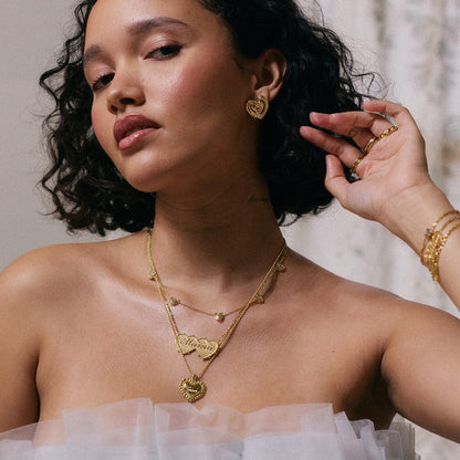 Shrimps 'Mama' Double Heart Necklace 18ct Gold Plate