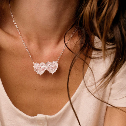 Shrimps Double Heart Necklace Silver Plate