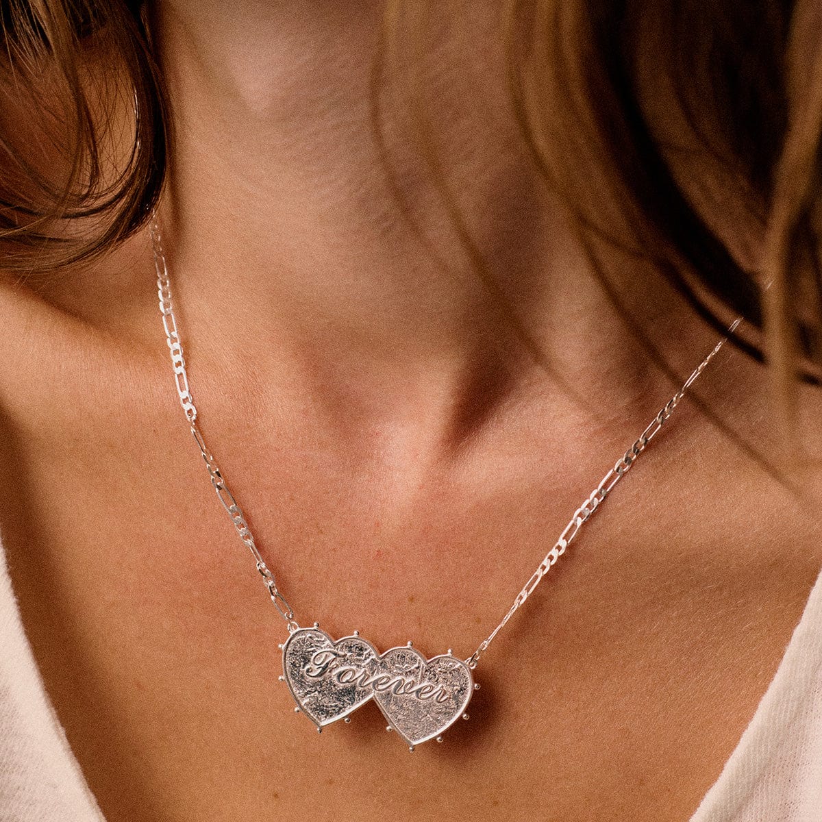 Shrimps 'Forever' Double Heart Necklace Silver Plate