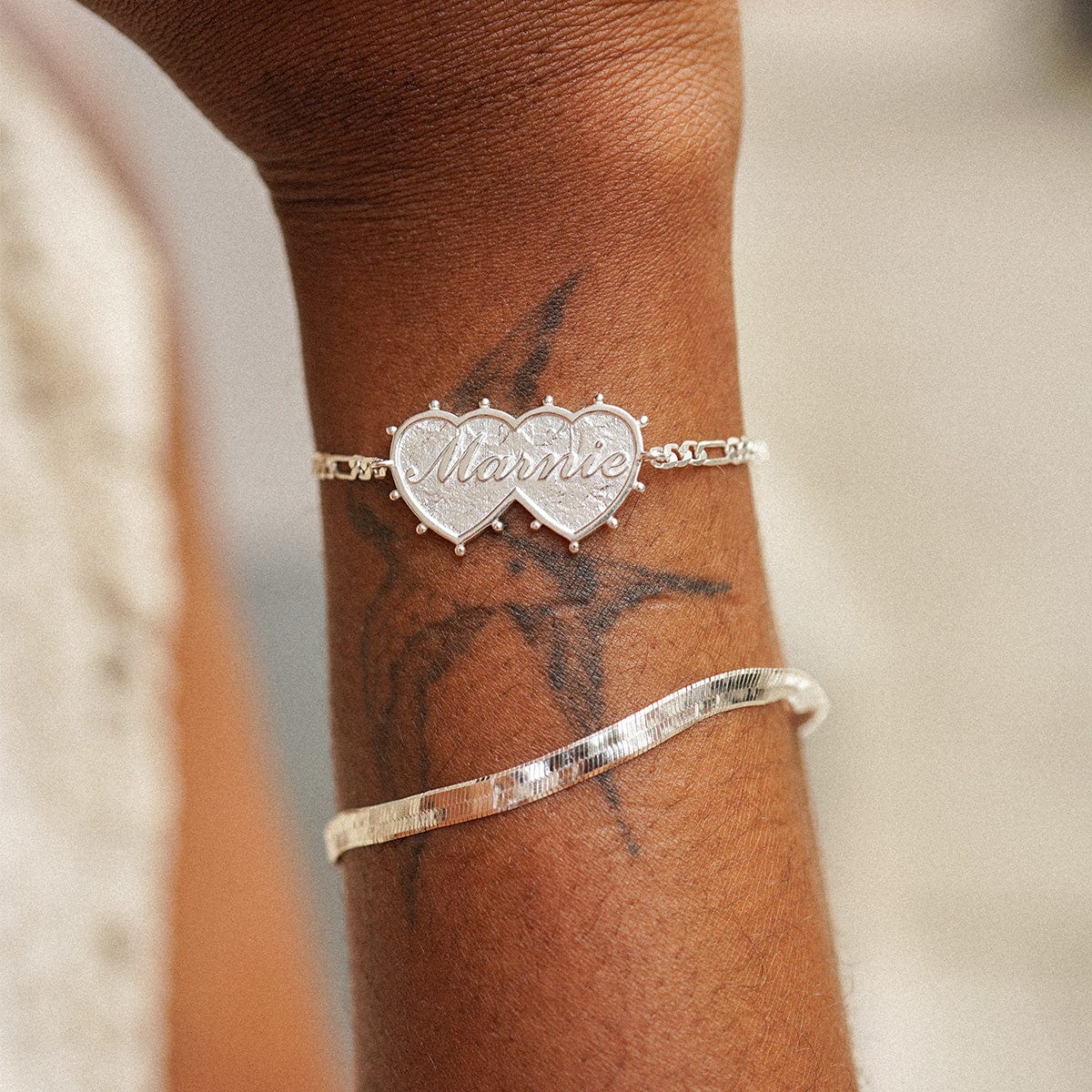 Shrimps Double Heart Personalised Bracelet Silver Plate