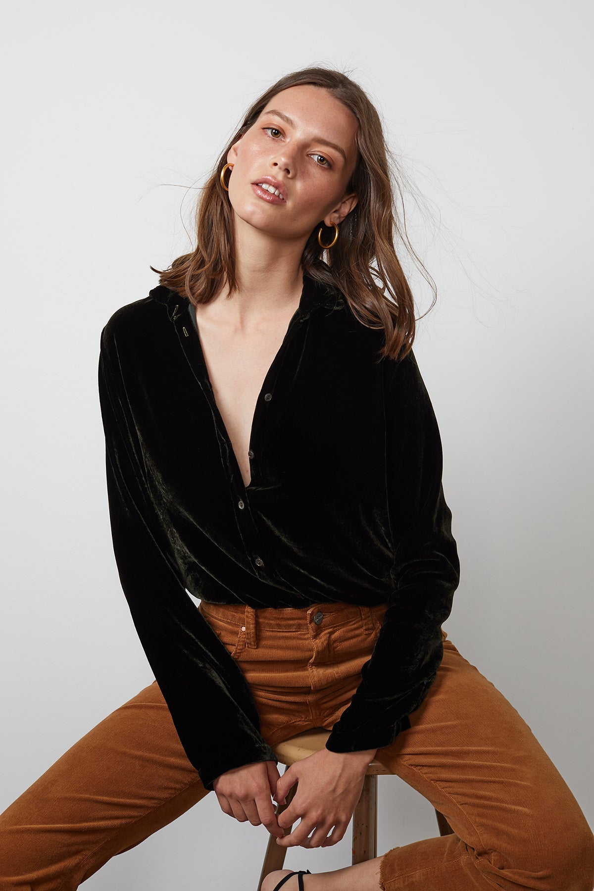 JENSINE SILK VELVET BUTTON-UP SHIRT