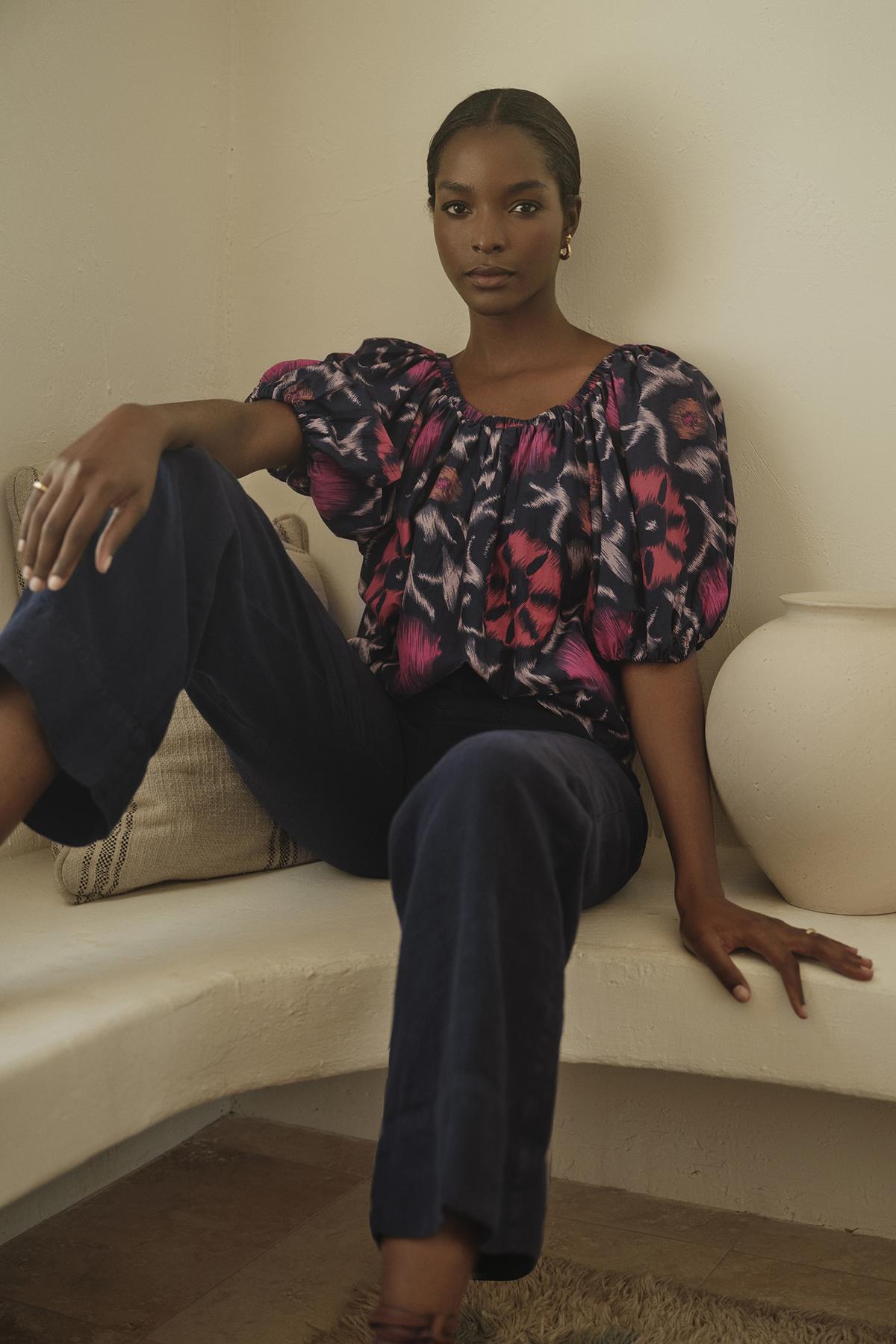 EDLIN PRINTED SILK COTTON VOILE TOP