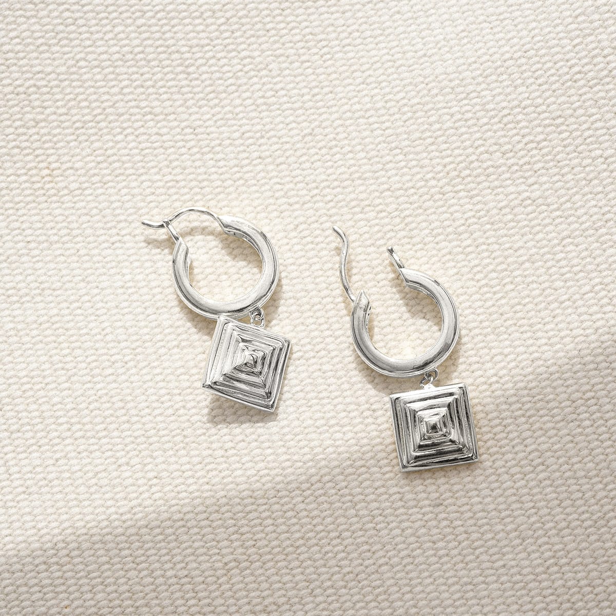 Strata Square Drop Earrings Sterling Silver