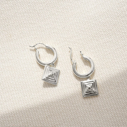 Strata Square Drop Earrings Sterling Silver