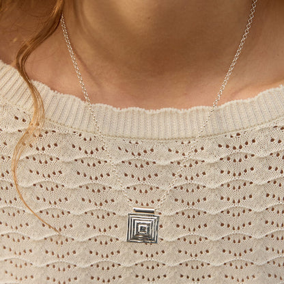 Strata Square Pendant Necklace Silver Plate