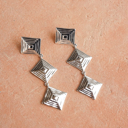 Strata Triple Drop Earrings Silver Plate