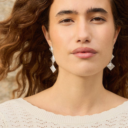 Strata Triple Drop Earrings Silver Plate
