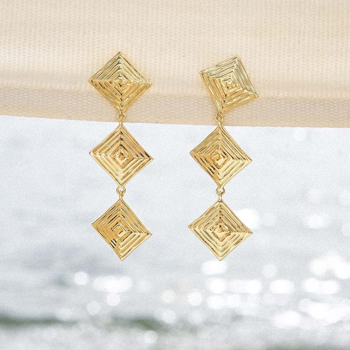 Strata Triple Drop Earrings & Necklace Set 18ct Gold Plate