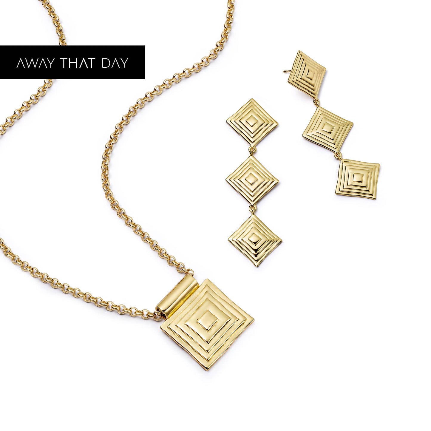 Strata Triple Drop Earrings & Necklace Set 18ct Gold Plate