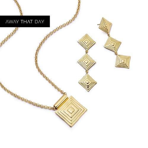 Strata Triple Drop Earrings & Necklace Set 18ct Gold Plate