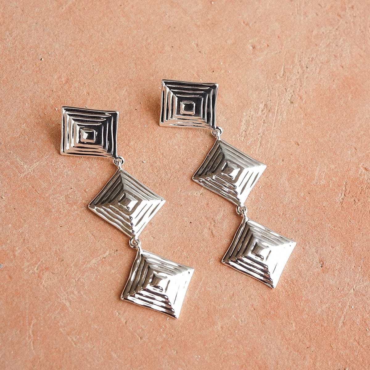 Strata Triple Drop Earrings & Necklace Set Silver Plate