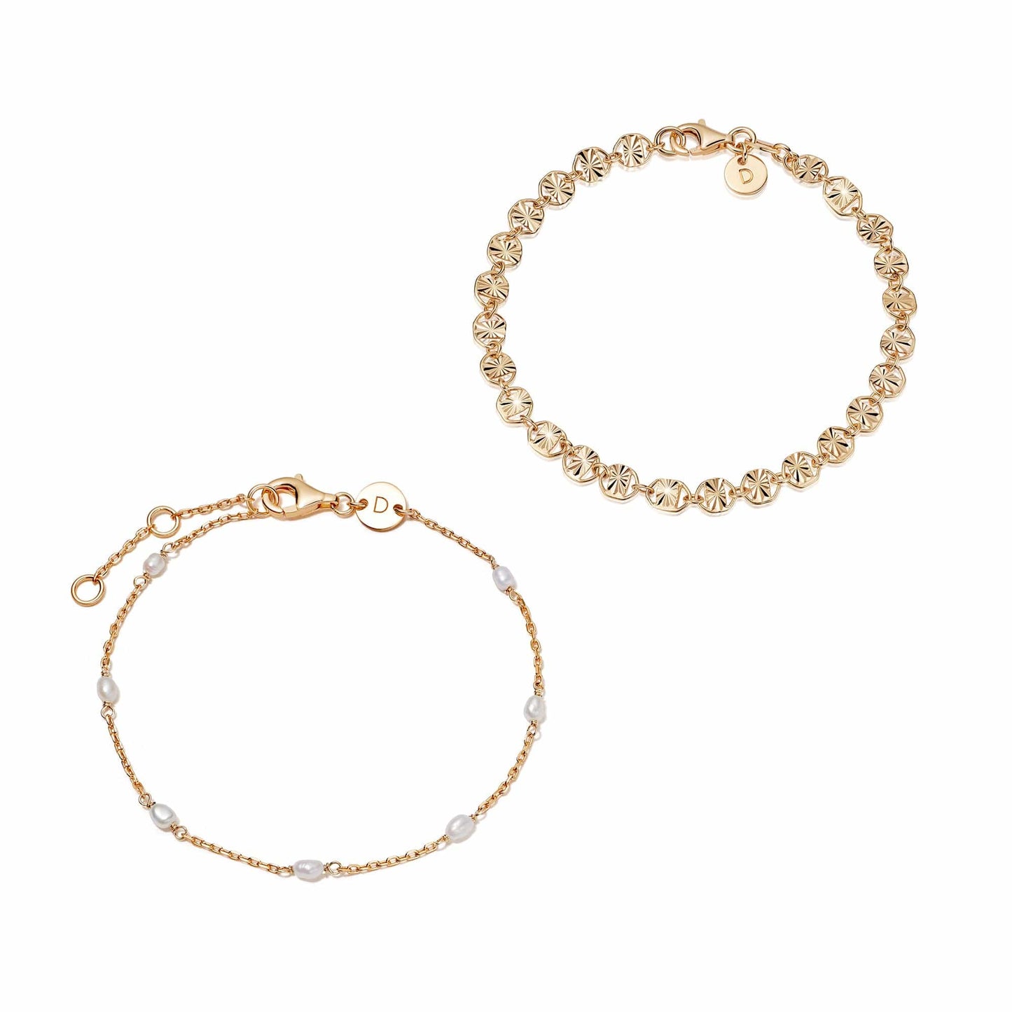 Sunburst Pearl Bracelet Stack 18ct Gold Plate