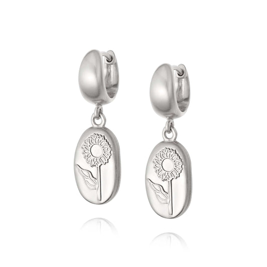 Sunflower Drop Earrings Sterling Silver