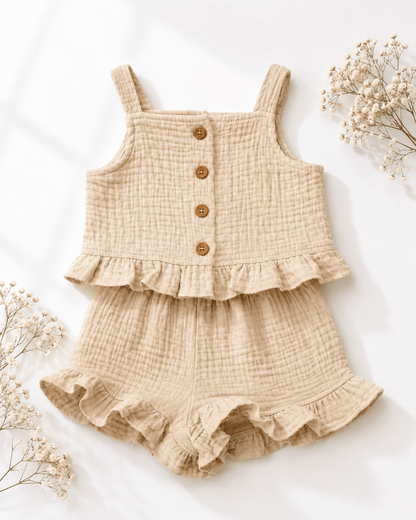 Tate Button Front Two-Piece Set - Toasted Oat