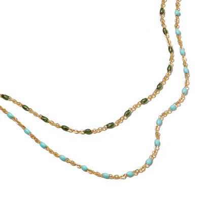 Treasures Green Beaded Necklace 18ct Gold Plate