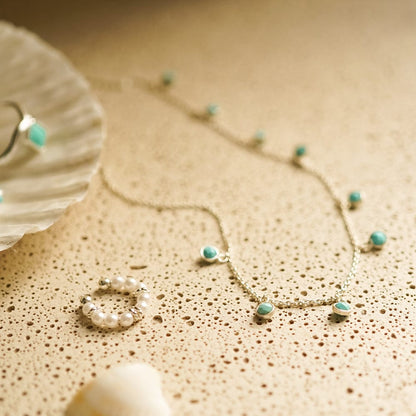 Turquoise Charm Necklace Sterling Silver
