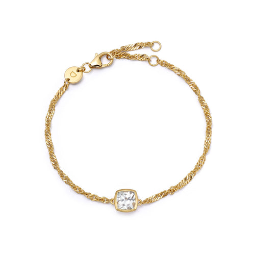 White Topaz April Birthstone Charm Bracelet 18ct Gold Plate